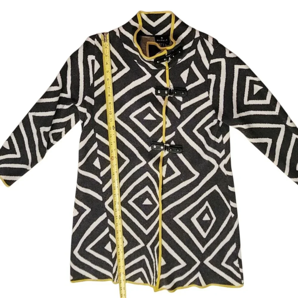 Marble Buckle Detail Longline Art-to-Wear Cardigan Sweater Jacket Size M